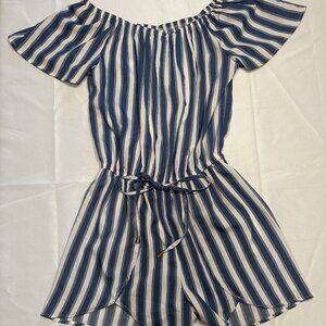 Blue and White Striped Romper